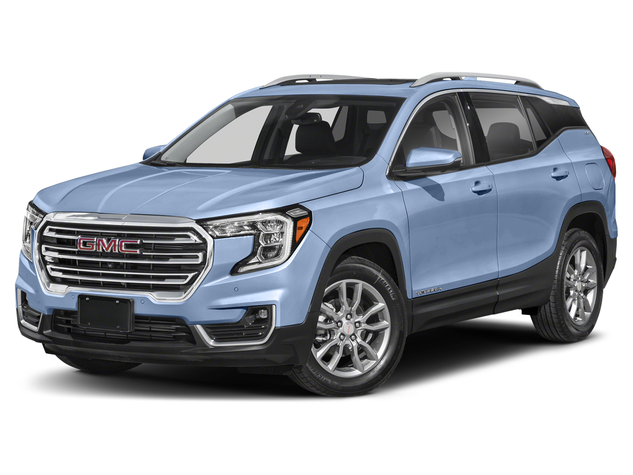2024 GMC Terrain Denali in Downpour Metallic — front three-quarter view